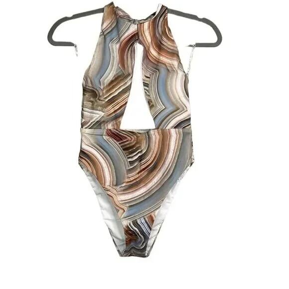 NWT Helen Owen Byblos Cutout Halter Cheeky High Cut One Piece Swim L Sandstone - Picture 13 of 15
